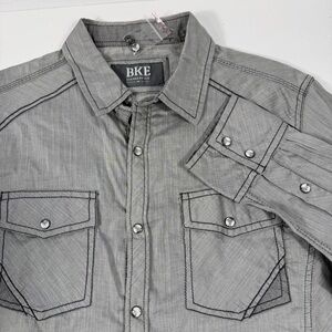 NWOT BKE Buttondown Shirt Gray Mens Medium Pearl Snaps Long Sleeve Western